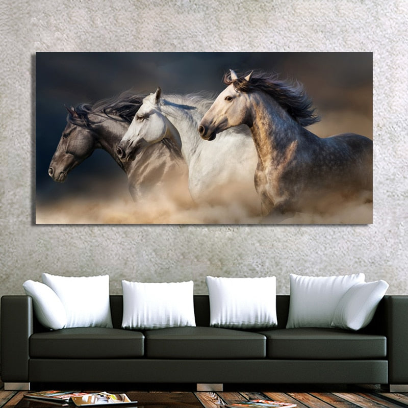 Three Running Horses Canvas