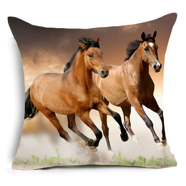 Horses Cotton Cushion Cover